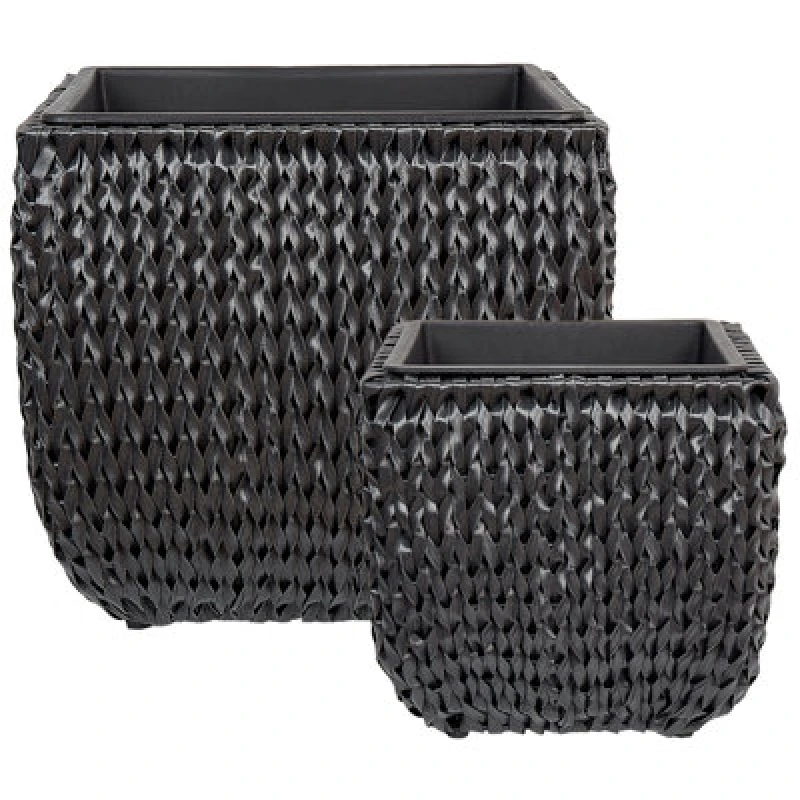 Image of Beliani Set Of 2 Plant Pots Berberis Pe Rattan 34/45cm Black