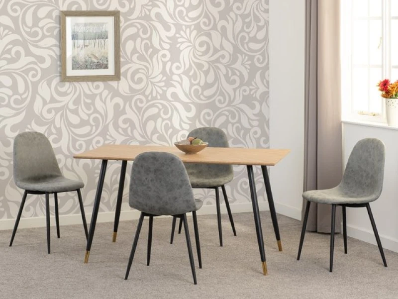 Image of Seconique Hamilton 140cm Dining Table with 4 Athens Grey Faux Leather Chairs