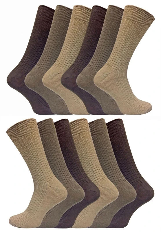 Image of Sock Snob Sock Snob Men 12 Pairs Thin Soft 100% Cotton Plain Coloured Socks in Brown Size: 6-11 Brown 6-11 Male 5060910928189