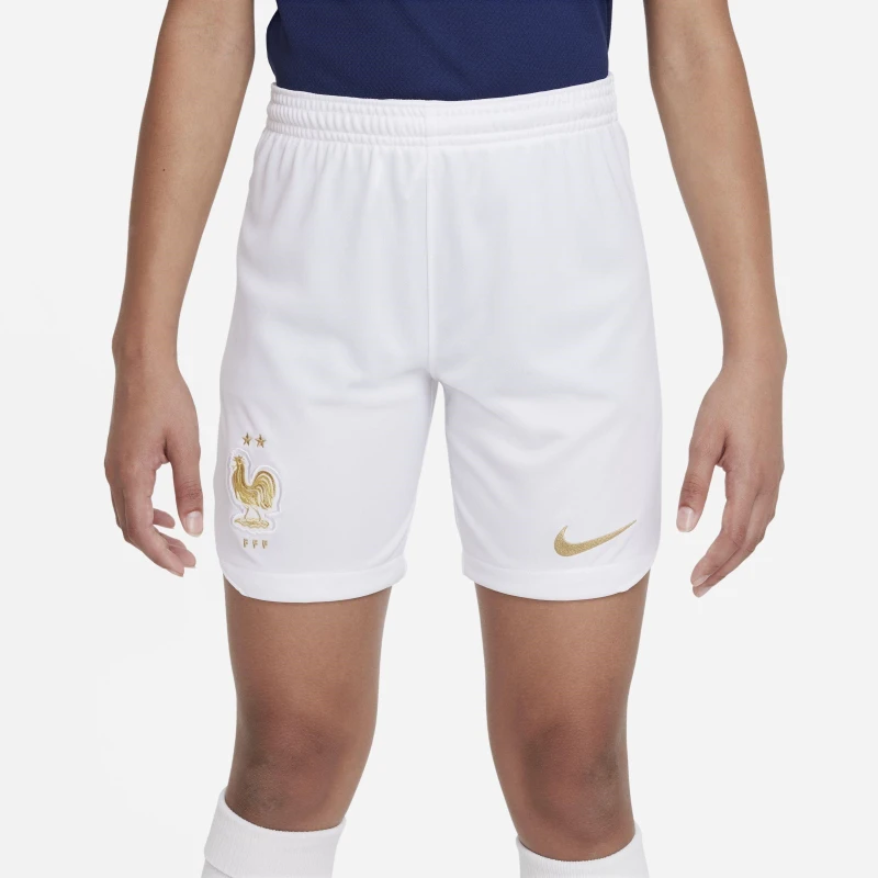 Image of Nike Fff 2022/23 Stadium Home Big Kids Dri-Fit Soccer Shorts Football Short Unisex Kids - White White 7 - 8 Years