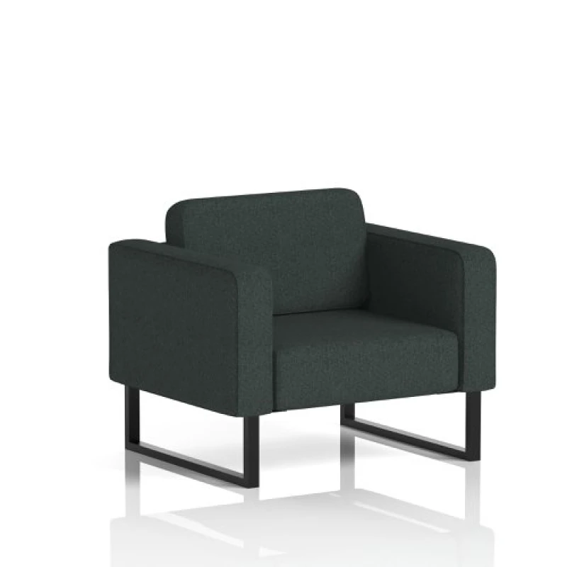 Image of Brixworth Office Armchair with Black Legs in Rivet Fabric - Charcoal