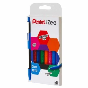 Image of Pentel iZee Retractable Ballpoint Pen 1.0mm Assorted Pack of 8 BX4708E