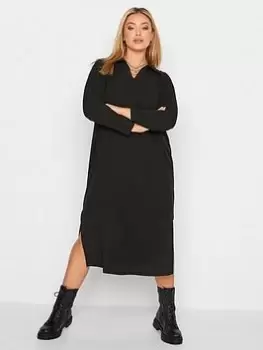 Image of Yours Rib Collar Dress Black, Size 18, Women