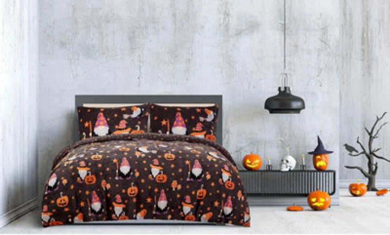 Image of Smart Living Smart Living Halloween Gonk Flannel Duvet Set Reversible Duvet Cover with Pillowcase in Charcoal Size: Single Charcoal Single Unisex 50