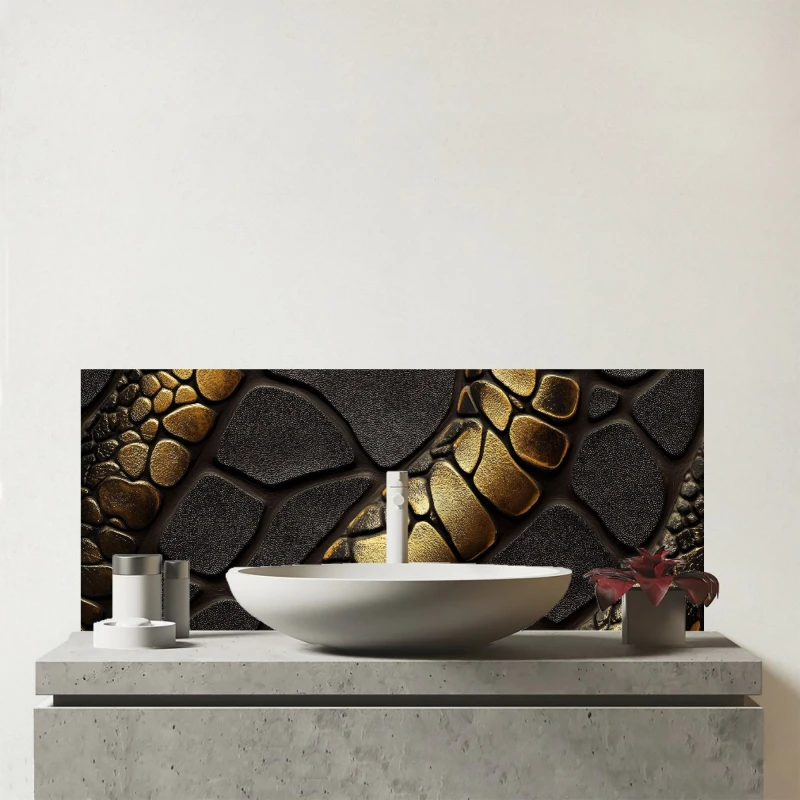 Image of Warren Reed - Designer Snakeskin Print Effect Glass Bathroom Splashback in Brown Brown Unisex