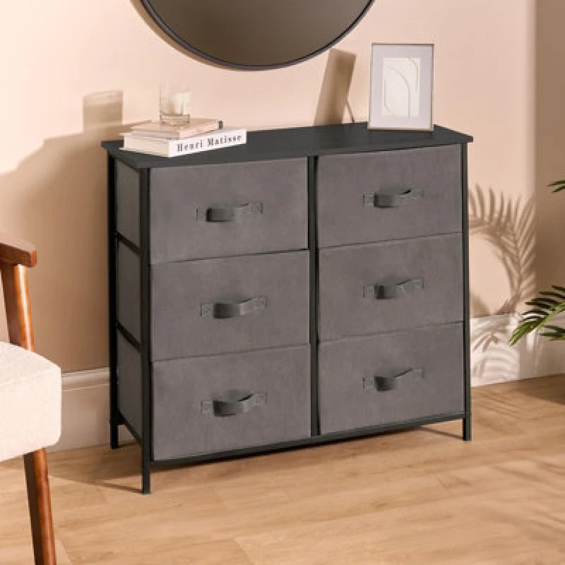 Image of OHS OHS Brooklyn 6 Chest of Canvas Drawers Storage Organiser with Wood Top in Grey Grey One Size Unisex 5027434233687