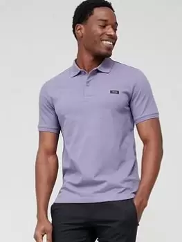 Image of Calvin Klein Stretch Pique Slim Button Polo Shirt - Purple, Size S, Men