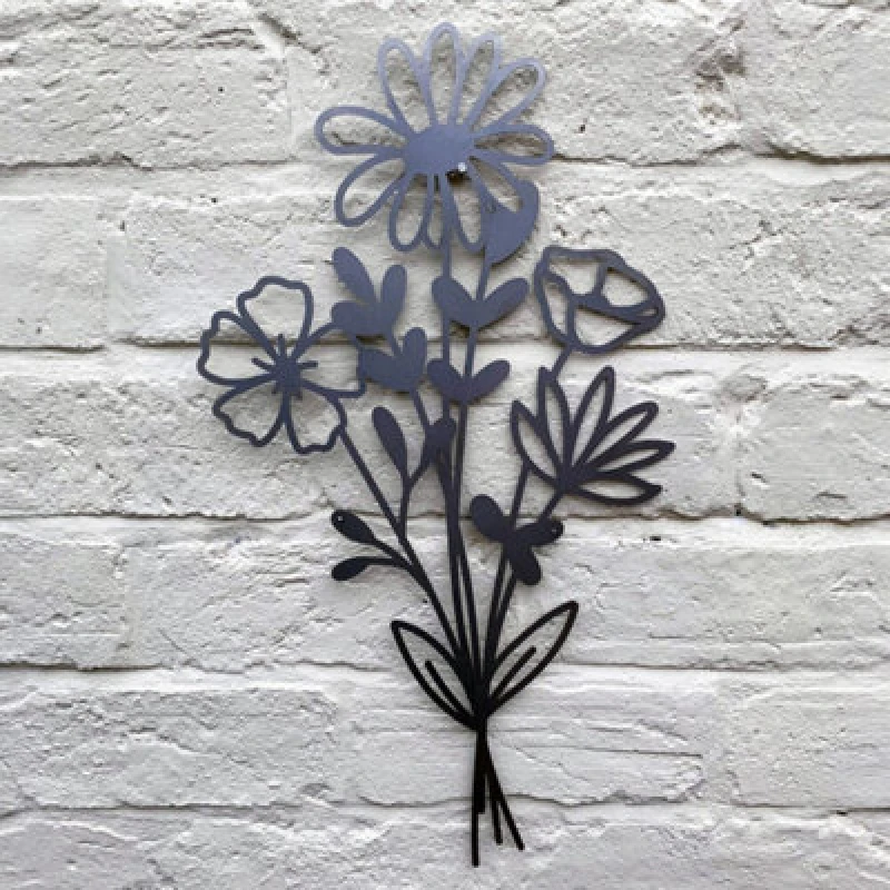 Image of Poppy Forge Summer Bouquet Wall Art - Bare Metal/ready To Rust - W30 X H50 Cm