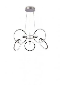 Image of Ceiling Pendant 89cm Diameter, 7 Ring, 81W LED 3000K, 3500lm, Chrome, RF Remote Control3yrs Warranty
