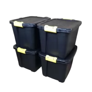 Image of 4 x 42L Heavy Duty Storage Tubs Sturdy, Lockable, Stackable and Nestable Design Storage Chests with Clips in Black