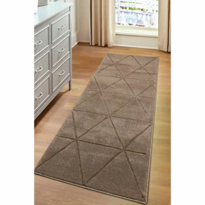 Image of Melrose Solid Natural Lines Design Indoor Medium Area Runner Rug 12mm Pile Height 60/200Cm