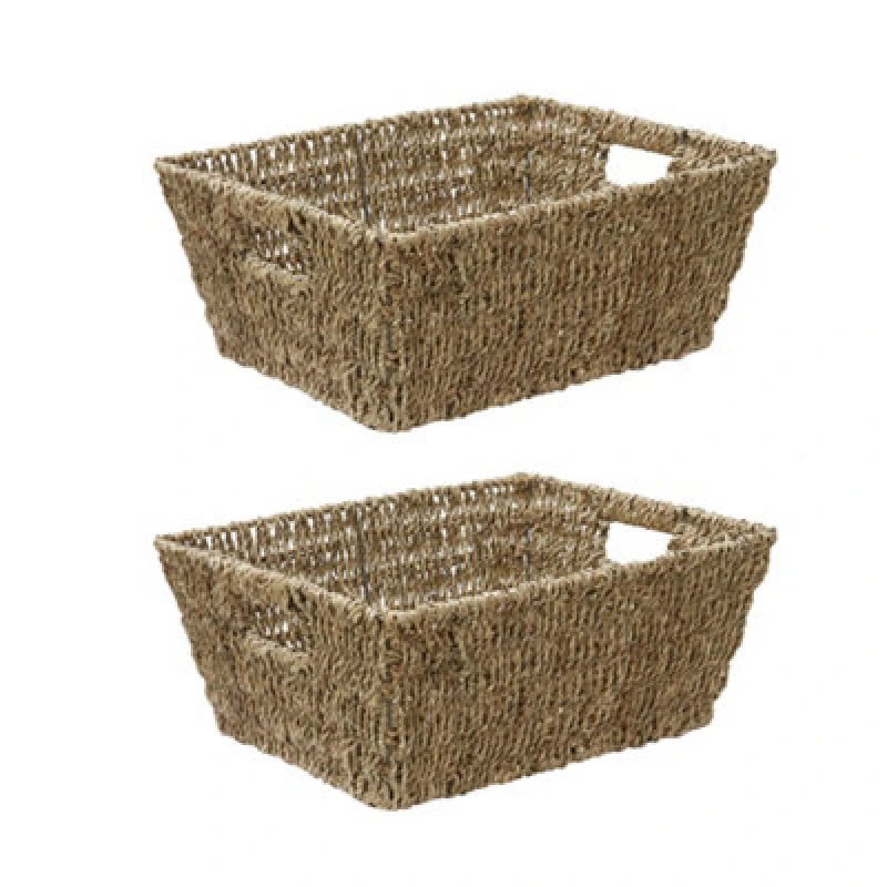 Image of Jvl Large Hand Woven Seagrass Rectangular Storage Baskets, 14L, Set Of 2 15-407-2