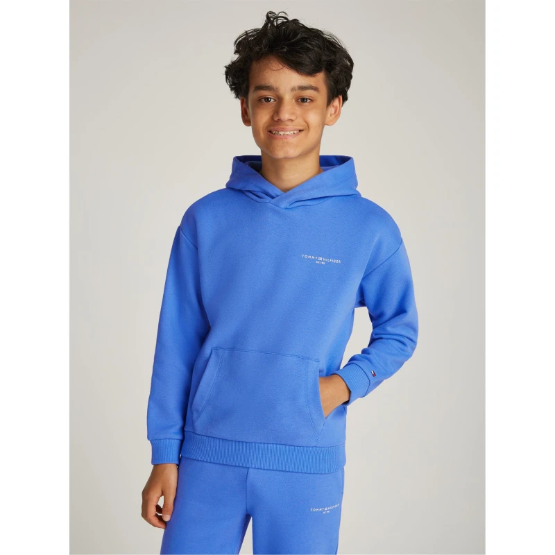Image of TOMMY HILFIGER 1985 Mini Corp Logo Hoodie Juniors - Blue Blue One Size