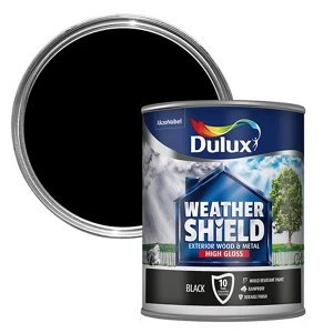 Image of Dulux Weathershield Exterior Black High Gloss Paint 750ml