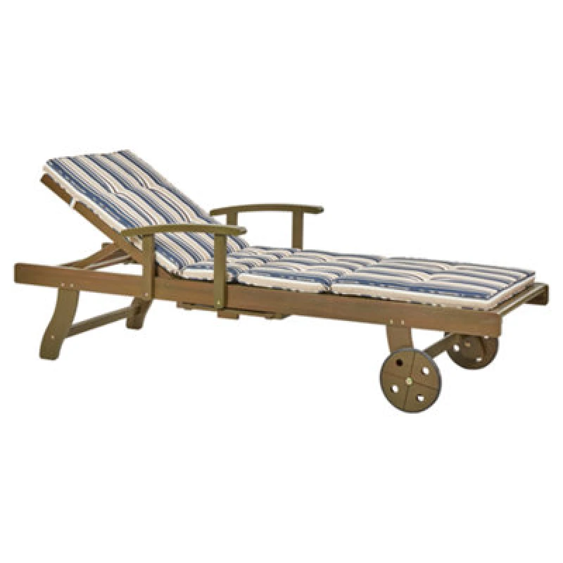 Image of Beliani Sun Lounger With Cushion Amantea Ii Reclining Acacia Wood Dark Blue