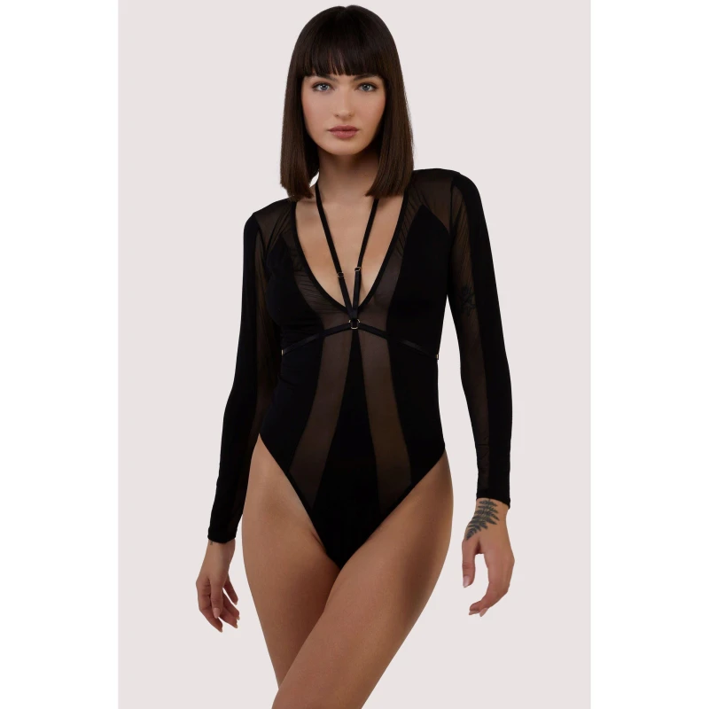 Image of Wolf and Whistle Morgan Black Pannelled Mesh & Micro Plunge Body Black female 14