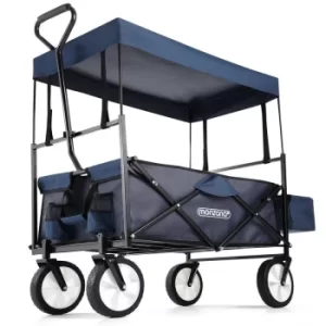Image of Wagon Cart Trolley with Collapsible Canopy Garden Transport Portable Trailer Dark Blue