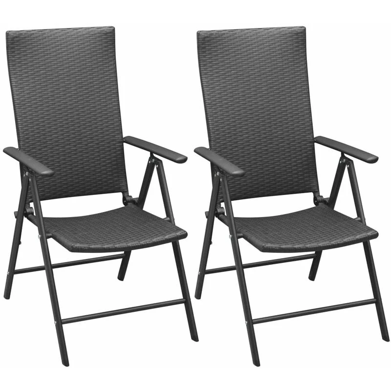Image of vidaXL 2x Stackable Garden Chairs Poly Rattan Black Folding Outdoor Terrace