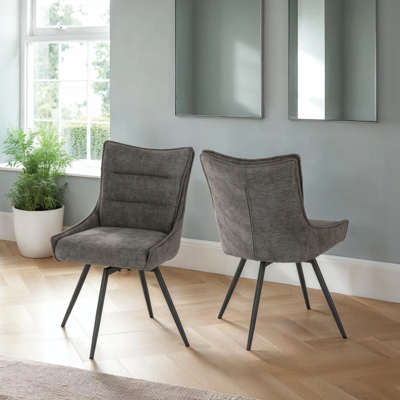 Image of Seconique Lewis Swivel Dining Chair in Dark Grey Dark Grey Unisex