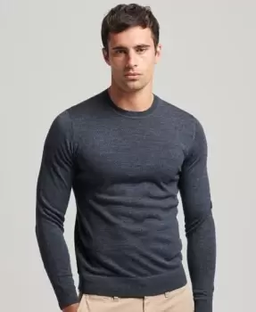 Image of Superdry Mens Merino Crew Neck Jumper Blue / Regal Navy - Size: S