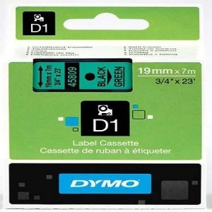 Image of Dymo 45809 Black On Green Label Tape 19mm x 7m