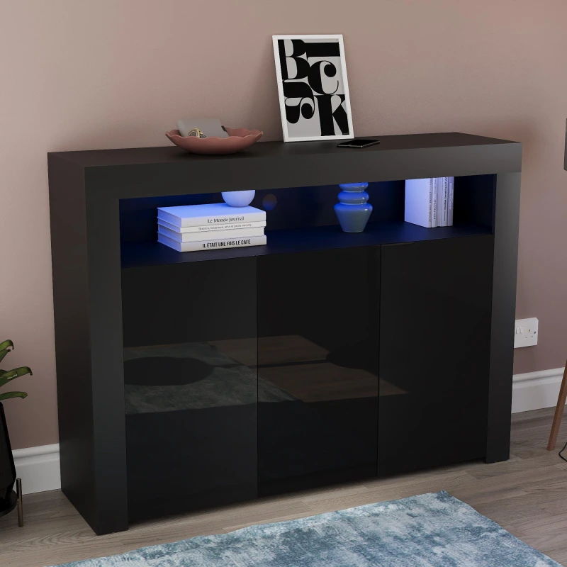 Image of Lassic Vida Designs Nova 3 Door Multi LED Sideboard Black unisex 3 Door