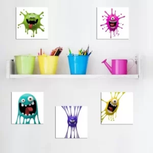 Image of UTB143 Green Pink Blue Purple Yellow Decorative MDF Painting (5 Pieces)