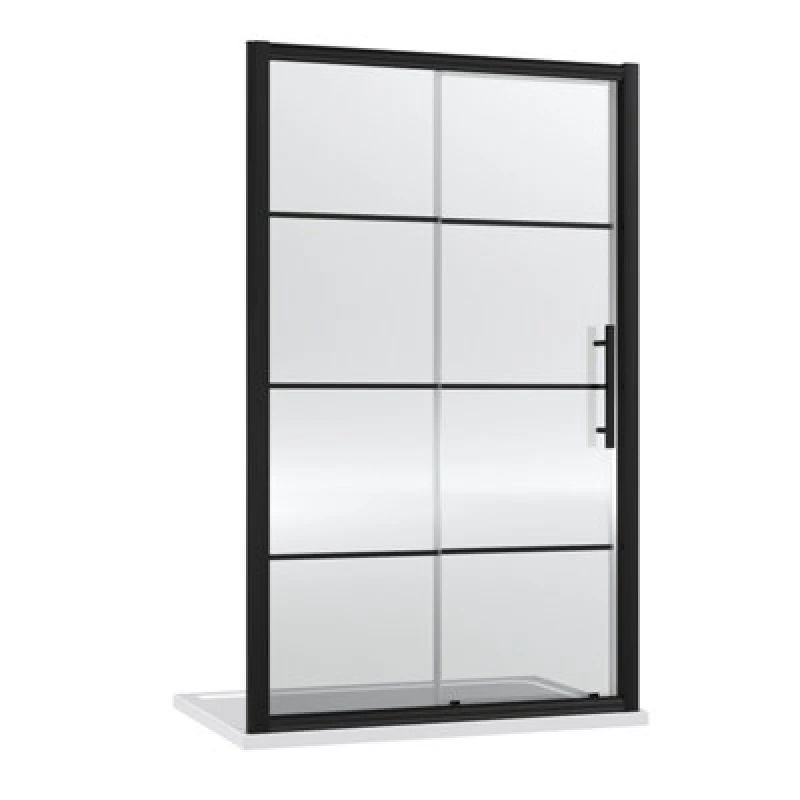 Image of Hudson Reed Apex 1400mm Sliding Shower Door, 8mm Glass, Stylish Sliding Door Shower Enclosure, Matt Black