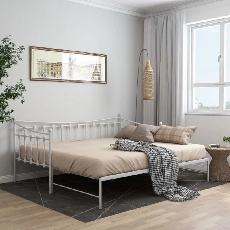 Image of VIDAXL Pull-out Sofa Bed Frame without Mattress White Metal 90x200cm Vidaxl 8720286195550