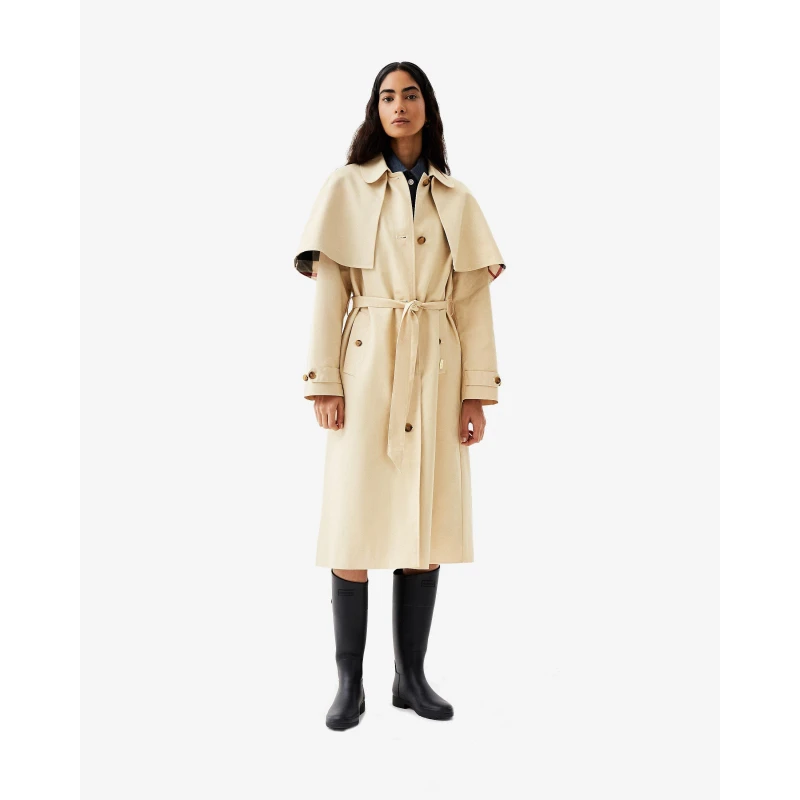 Image of Hunter Womens Keltie Water-Resistant Cotton Detachable Cape Trench Coat Gravel female 10 (S)