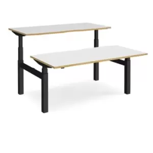Image of Height Adjustable Desk Back To Back Rectangular Desks 1600mm White/Oak Tops With Black Frames Elev8 Touch