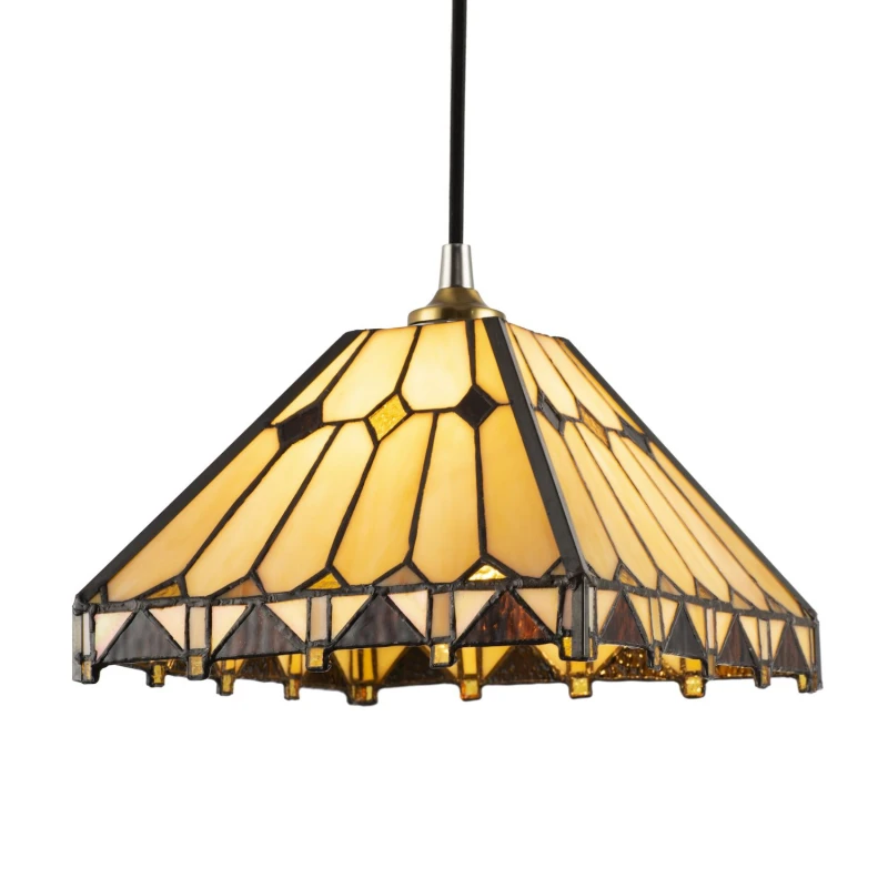 Image of Happy Homewares Art Denergy savingStyle Amber Tiffany Pendant Shade with Gold Triangles & Diamonds Amber Unisex