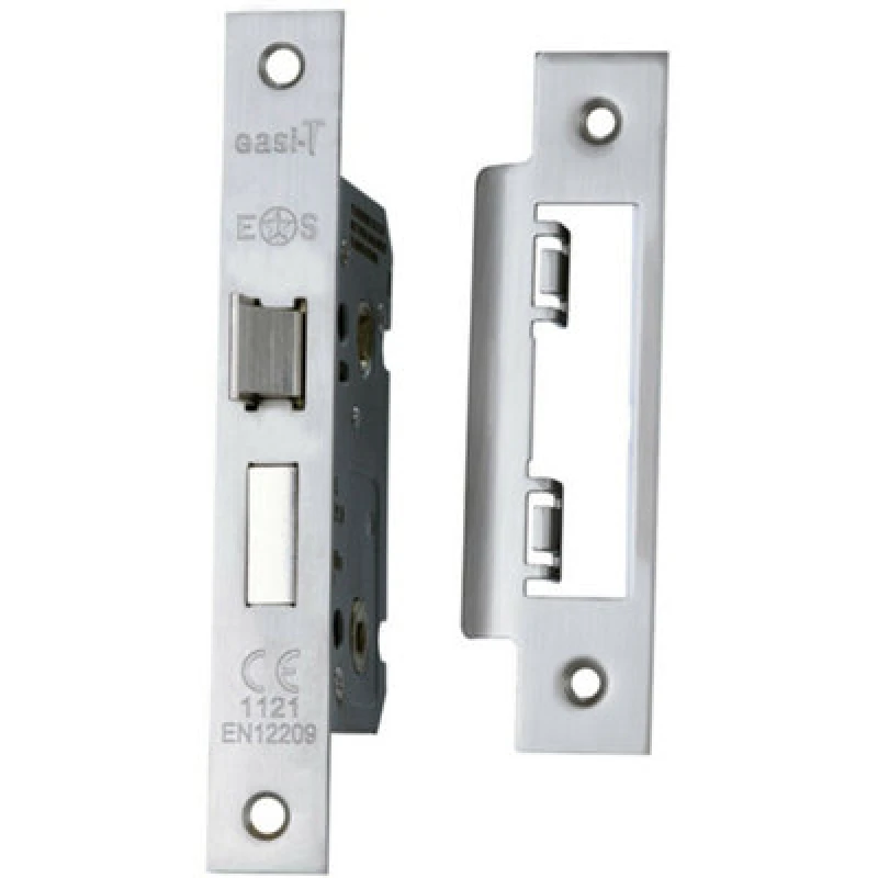 Image of Loops Locking Bathroom Door Sashlock Latch Square Forend 64mm Satin Nickel Metallics unisex