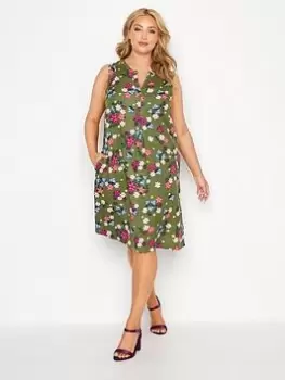 Image of Yours Sleeveless Notch Neck Shirt Dress - Green, Size 22-24, Women