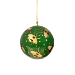 Image of Bees Green Paper Mache Bauble
