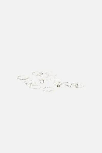 Image of Accessorize Crystal Rings 12 Pack Silver