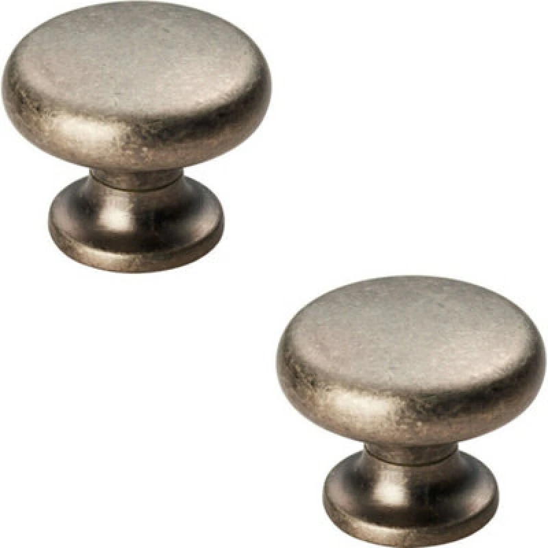 Image of Loops 2x Flat Faced Round Door Knob 34mm Diameter Pewter Small Cabinet Handle Multi unisex