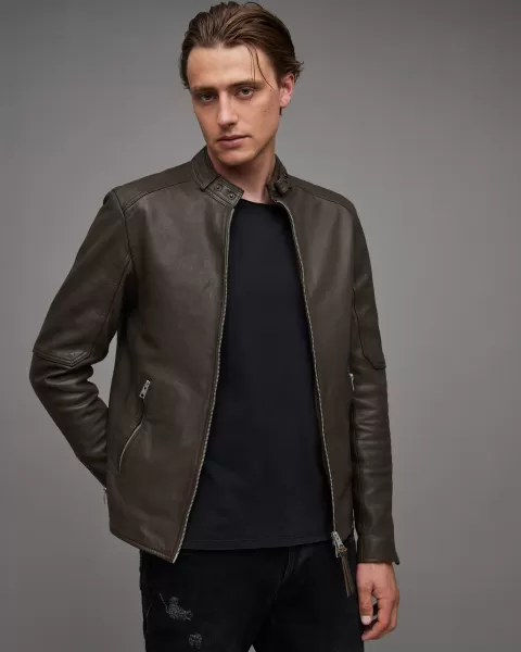 Image of AllSaints Cora Leather Snap Back Collar Jacket
