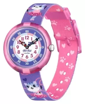 Image of Flik Flak FBNP208 BALLERICHAT Purple Ballerina Cat Fabric Watch