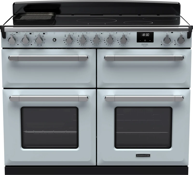 Image of Rangemaster Estel Deluxe ESDLB110EIPMSB/CM1 110cm Electric Range Cooker with Induction Hob - Misty Blue / Chrome - A Rated