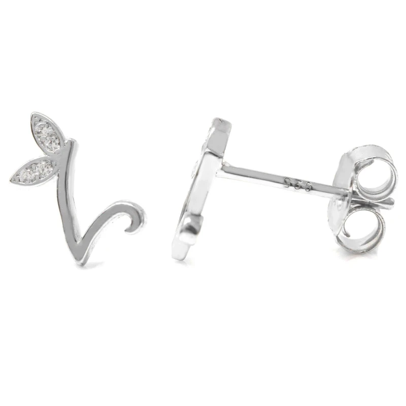 Image of Say It With Winged Initial Earring Pair - Sterling Silver - V Silver Unisex One Size