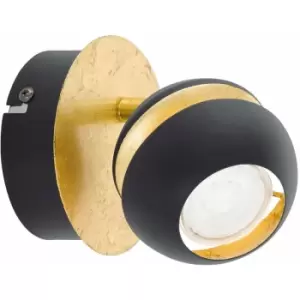 Image of Wall 1 Spot Light Round Black & Gold Shade and Back Plate Bulb GU10 1x3.3W Inc