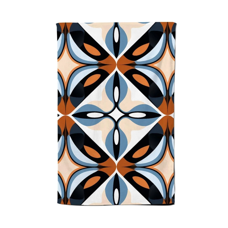 Image of Warren Reed - Designer Brown & Blue Geometric Pattern Tea Towel Blue Unisex