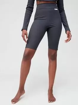 Image of adidas Studio Lounge Rib Shorts - Dark Grey, Size S, Women