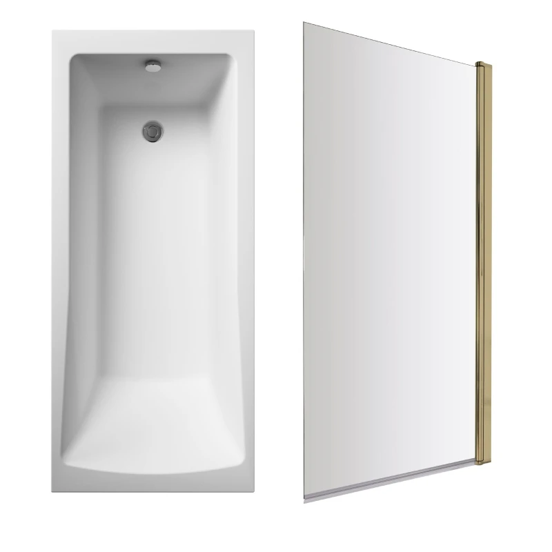 Image of Balterley Square Single Ended Bath and Brushed Brass Bath Screen 1700 x 700mm Bronze
