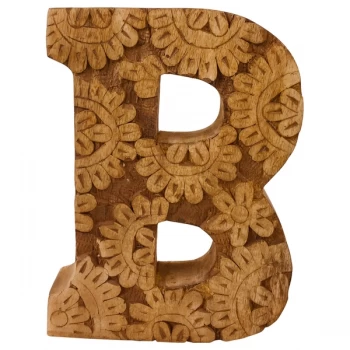 Image of Letter B Hand Carved Wooden Flower
