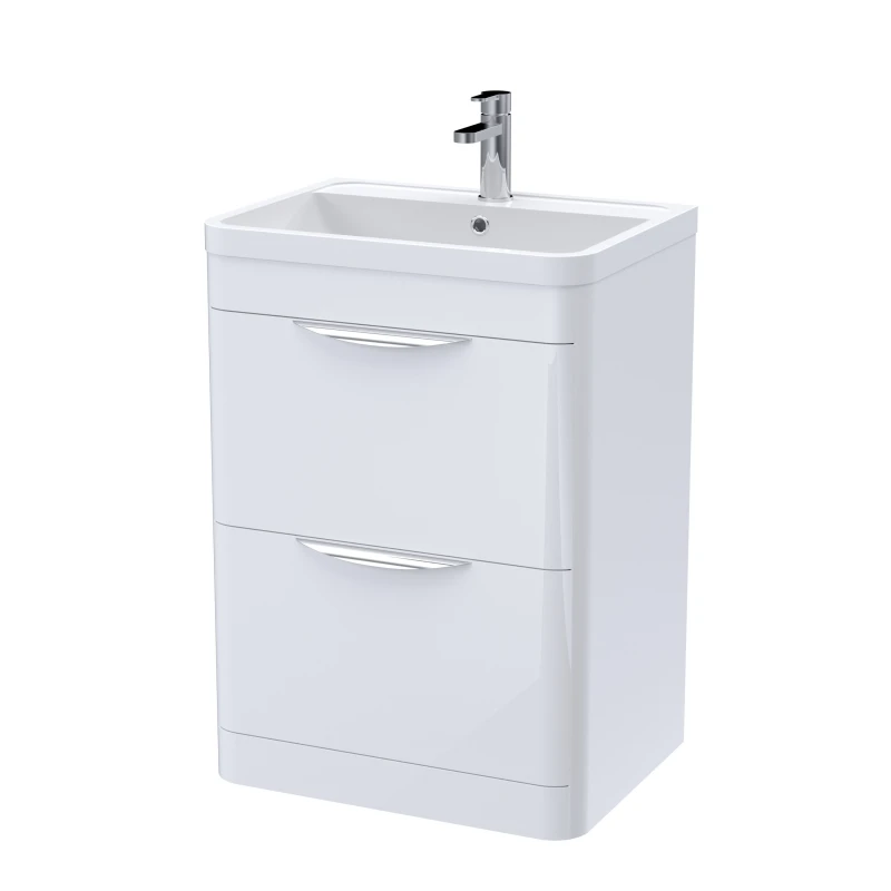 Image of Balterley Floor Standing 2 Drawer Vanity Unit Polymarble Basin Gloss White 600mm White