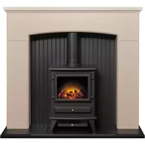Image of Derwent Stove Fireplace in Cream & Black with Hudson Electric Stove in Black, 48" - Adam