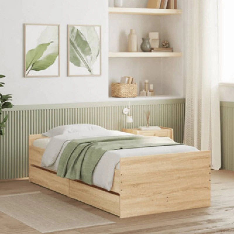 Image of Vidaxl Bed Frame With Drawers Without Mattress Sonoma Oak 90X190 Cm Single