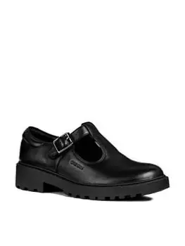 Image of Geox Casey Leather T-bar School Shoes - Black, Size 2 Older